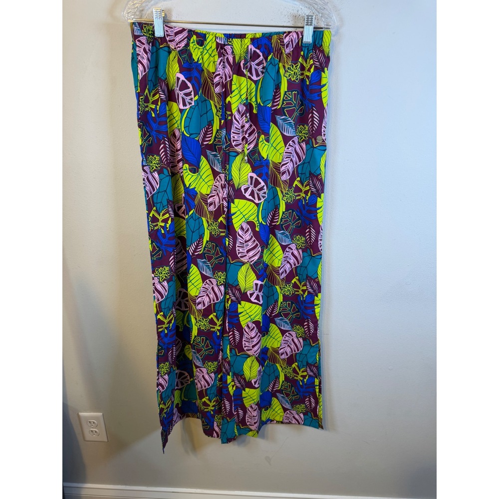 Coolibar Womens Wide Leg Pants UPF 50+ Tropical Leaf Multicolor Size L